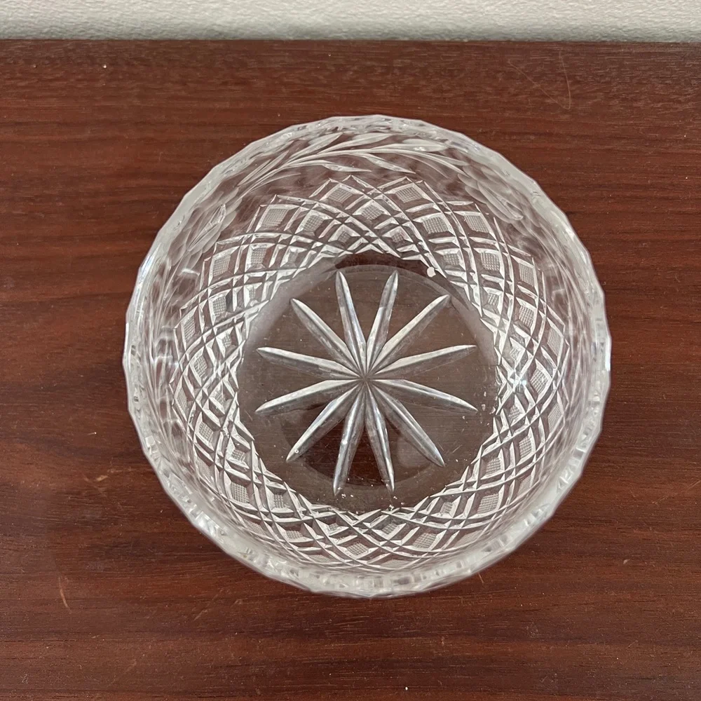 Vintage antique cut crystal etched floral rose bowl trinket dish